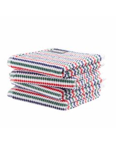 DDDDD vaatdoek 30 x 30 Gestreept rood, blauw, groen per 4 stuks 