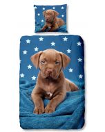 Dekbedovertrek  Bruine Pup , hondje  140x200/220  incl sloop 60x70